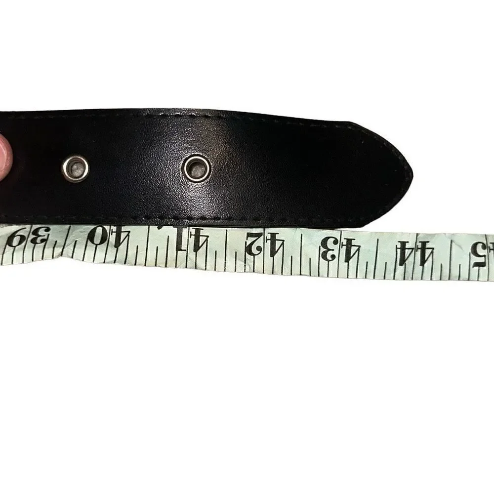 Single Pin Buckle Unisex Black Cross Grommet Faux Leather Belt